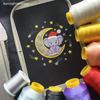 Christmas Elephant on Moon Machine Embroidery Design Applique (Instant Download)