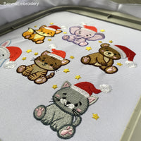 Mini Christmas Cat Machine Embroidery Designs in Santa Hat — perfect for kids, fits 4x4 hoop.