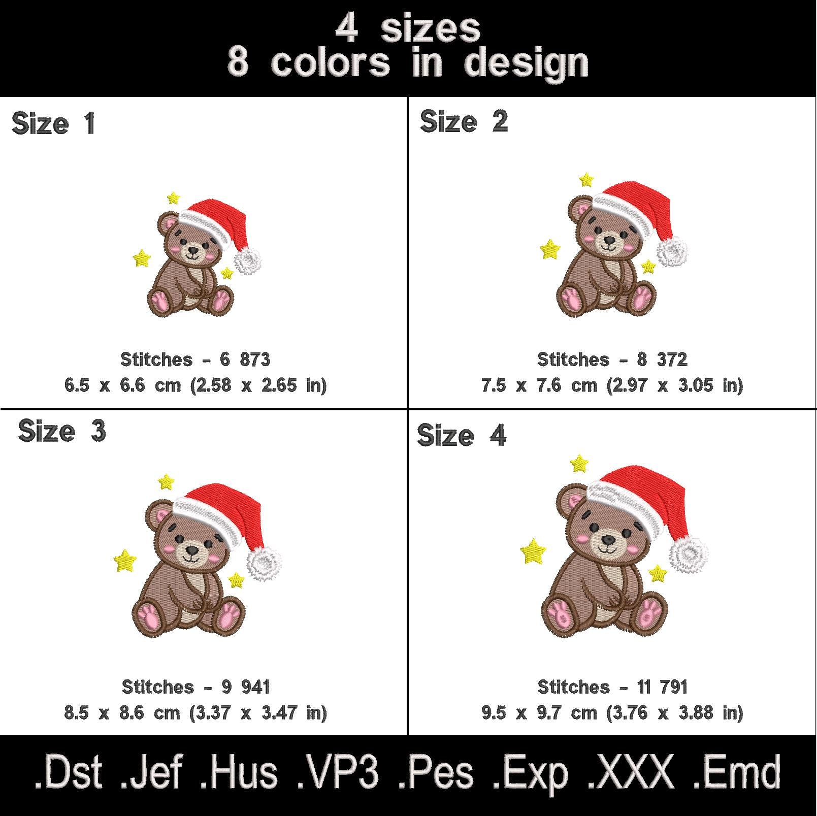 Mini Christmas Bear Machine Embroidery Designs in Santa Hat — perfect for kids, fits 4x4 hoop.