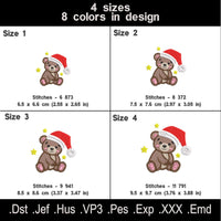 Mini Christmas Bear Machine Embroidery Designs in Santa Hat — perfect for kids, fits 4x4 hoop.