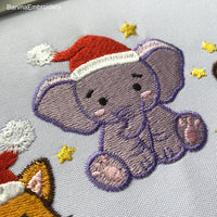 Mini Christmas Elephant Machine Embroidery Designs in Santa Hat — perfect for kids, fits 4x4 hoop.