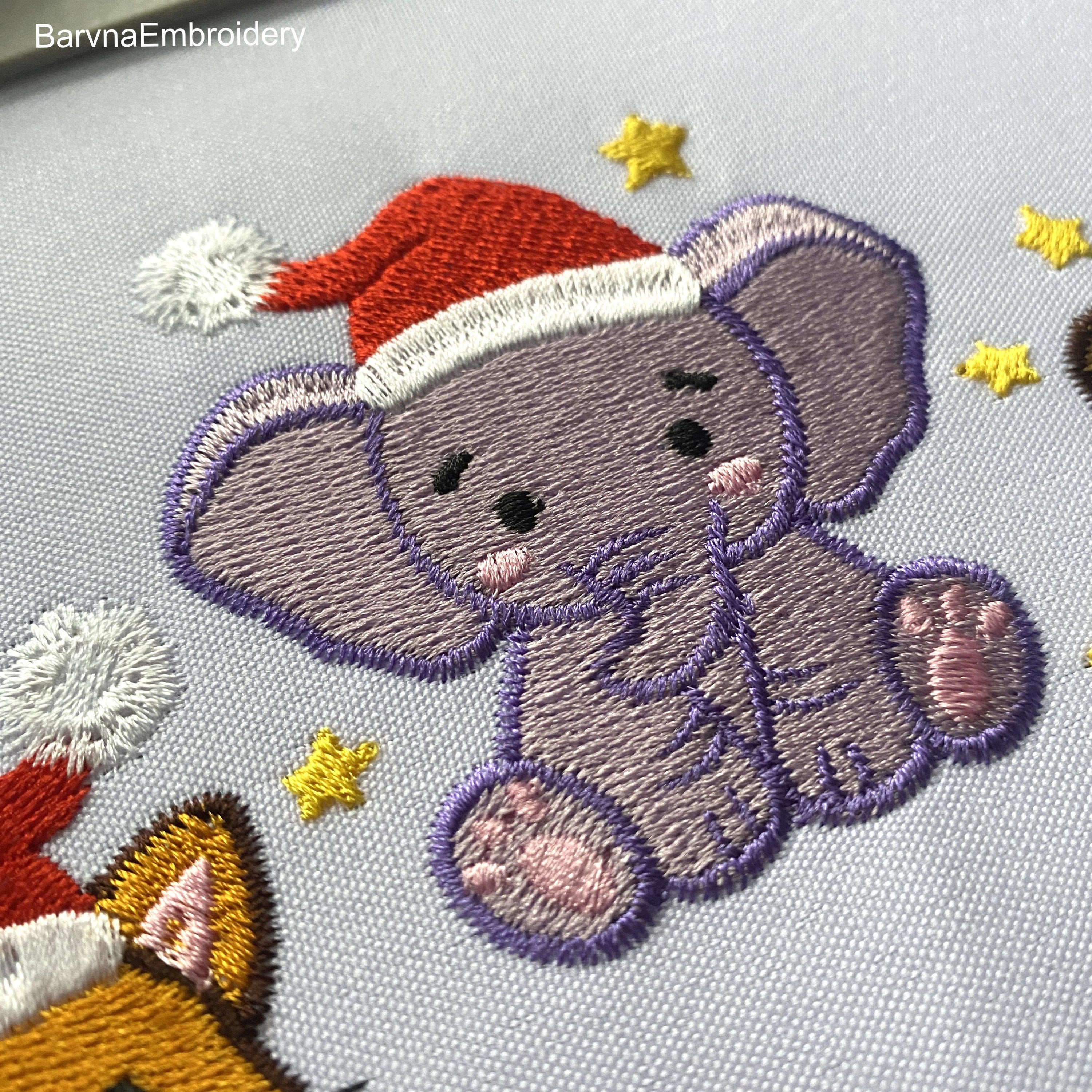 Mini Christmas Elephant Machine Embroidery Designs in Santa Hat — perfect for kids, fits 4x4 hoop.