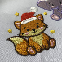 Mini Christmas Fox Machine Embroidery Designs in Santa Hat — perfect for kids, fits 4x4 hoop.