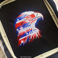 Patriotic machine embroidery design set with eagle and USA lettering in red white and blue colors