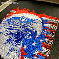 Patriotic machine embroidery design set with eagle and USA lettering in red white and blue colors