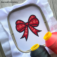 Bow Applique Machine embroidery designs, Bow with hearts embroidery files, Instant download