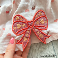 Bow Applique Machine embroidery designs, Bow with hearts embroidery files, Instant download