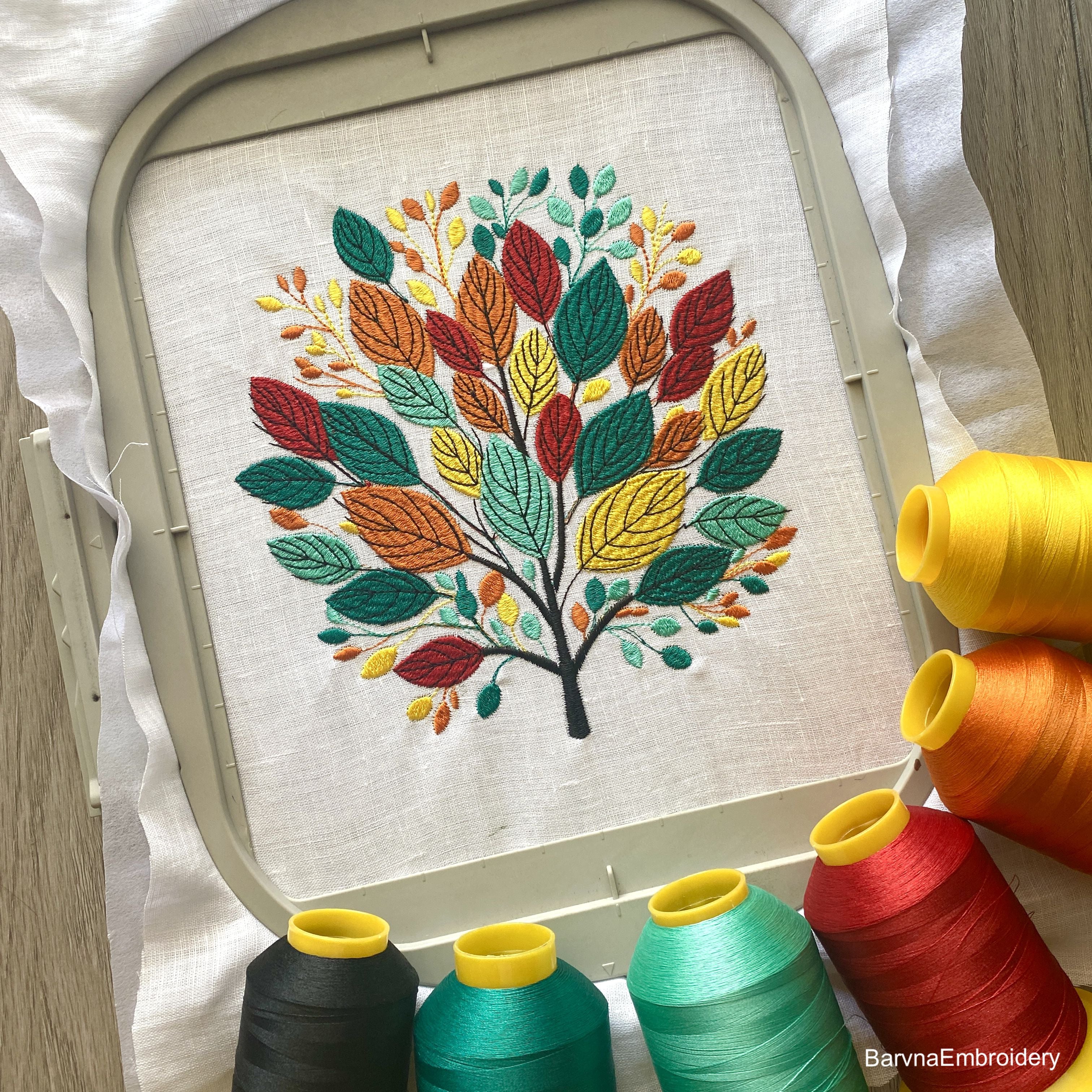 Fall embroidery designs. Autumn leaves embroidery designs for
