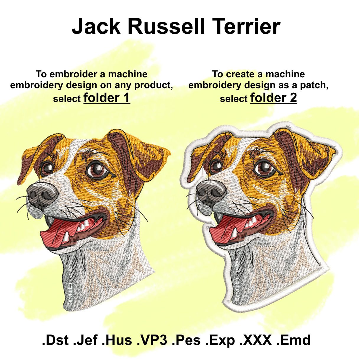 Jack Russell Terrier Patch Stickmuster für die Maschine.