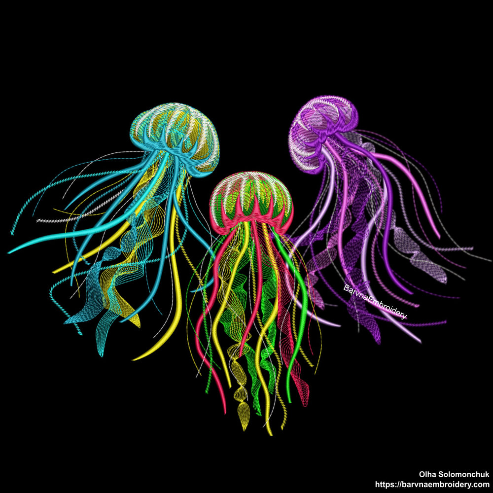 Machine embroidery designs Jellyfish. Ocean embroidery designs. 