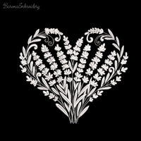 Botanical heart Lavender machine embroidery design in one color with delicate floral fill, romantic embroidery artwork.