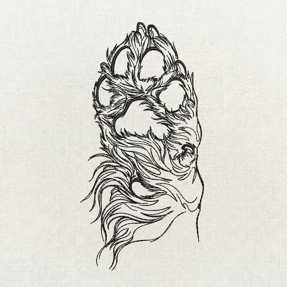 Long haired dachshund paw detailed embroidery design file.