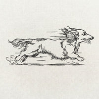 Long haired dachshund running side view embroidery design file.