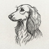 Long haired dachshund side profile portrait line art embroidery pattern.