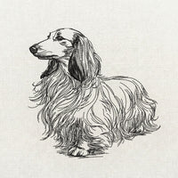 Long haired dachshund line art machine embroidery design in single color digital file for instant download.