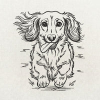 Long haired dachshund line art machine embroidery bundle with fourteen designs.