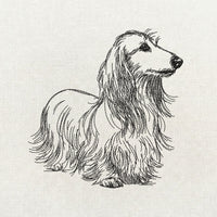 Long haired dachshund minimalist line art machine embroidery file in single color style.