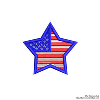 Machine embroidery design of a star filled with the USA flag, perfect for patriotic decorations and patches.