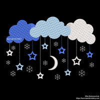 Machine embroidery designs. Winter night sky embroidery designs. Christmas, Snowflakes, Clouds, Stars. Instant download