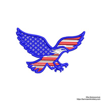 Machine embroidery design of a bald eagle in USA flag colors, perfect for patriotic patches and decor.