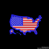 Machine embroidery design of the USA map with American flag colors, great for patriotic patches and decor.