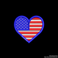 Machine embroidery design of the USA flag in the shape of a heart, perfect for patriotic projects.