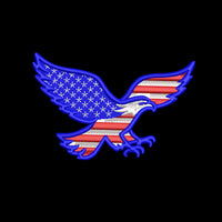 Machine embroidery design of a bald eagle in USA flag colors, perfect for patriotic patches and decor.
