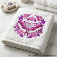 Four luna moth machine embroidery designs with celestial and decorative elements