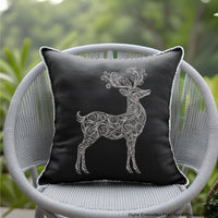 Standing deer embroidery design with swirls – one-color digital machine embroidery file for festive and seasonal projects.