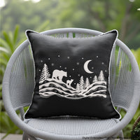 Winter landscape embroidery design with trees, two bears, stars, and moon – one-color machine embroidery file for Christmas and winter projects.