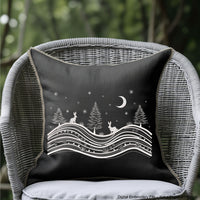 Winter landscape embroidery design with trees, moon, stars, and two rabbits – one-color digital file for holiday and Christmas projects.