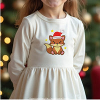 Mini Christmas Fox Machine Embroidery Designs in Santa Hat — perfect for kids, fits 4x4 hoop.