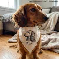 Long haired dachshund side profile portrait line art embroidery pattern.