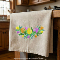 Floral Easter egg machine embroidery design file for kitchen towel borders and seasonal home decor