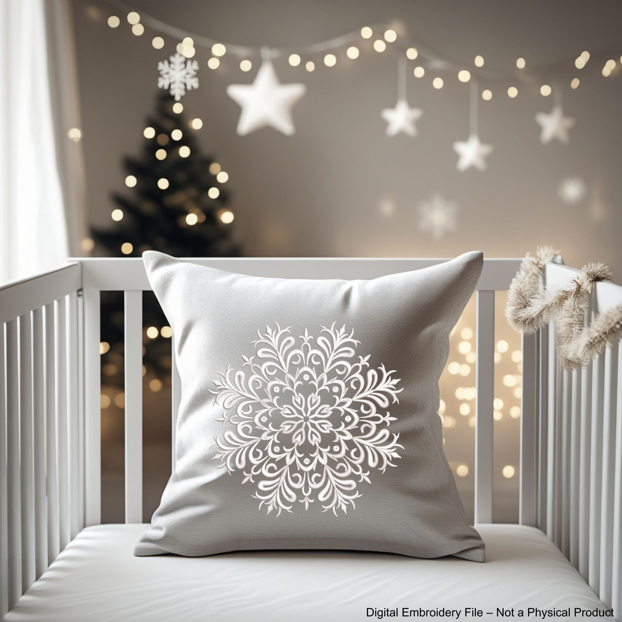 Detailed big snowflake embroidery design – single color machine embroidery file for winter and holiday projects.