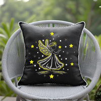 Machine embroidery design of angel girl holding a star, surrounded by sparkling stars, ideal for Christmas or baby projects.