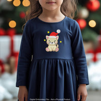 Mini Christmas Cat Machine Embroidery Designs in Santa Hat — perfect for kids, fits 4x4 hoop.