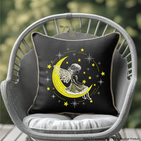 Machine embroidery design of angel girl sitting on the moon surrounded by stars, perfect for Christmas gifts and baby clothes.