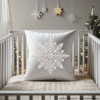 Elegant big snowflake machine embroidery design – one color winter stitch, perfect for pillows and décor.