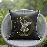 Angel girl touching stars on moonlight background machine embroidery design for Christmas.