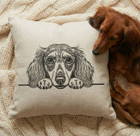 Long haired dachshund line art machine embroidery bundle with fourteen designs.