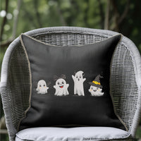 Halloween embroidery design with four cute funny ghosts – perfect for spooky seasonal sewing projects.