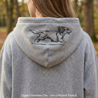 Long haired dachshund running side view embroidery design file.