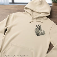 Long haired dachshund line art machine embroidery bundle with fourteen designs.