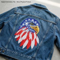 Patriotic eagle machine embroidery design with stars and red white blue feather pattern