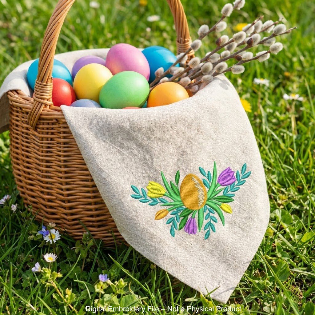 Decorative Easter eggs machine embroidery file for small towel accents and spring fabric projects