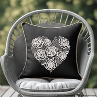 Red floral heart machine embroidery design with detailed flowers in a single color style, romantic love themed embroidery pattern.