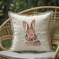 Cute bunny outline machine embroidery design in light line stitch – perfect for clothes, bags, and home décor.