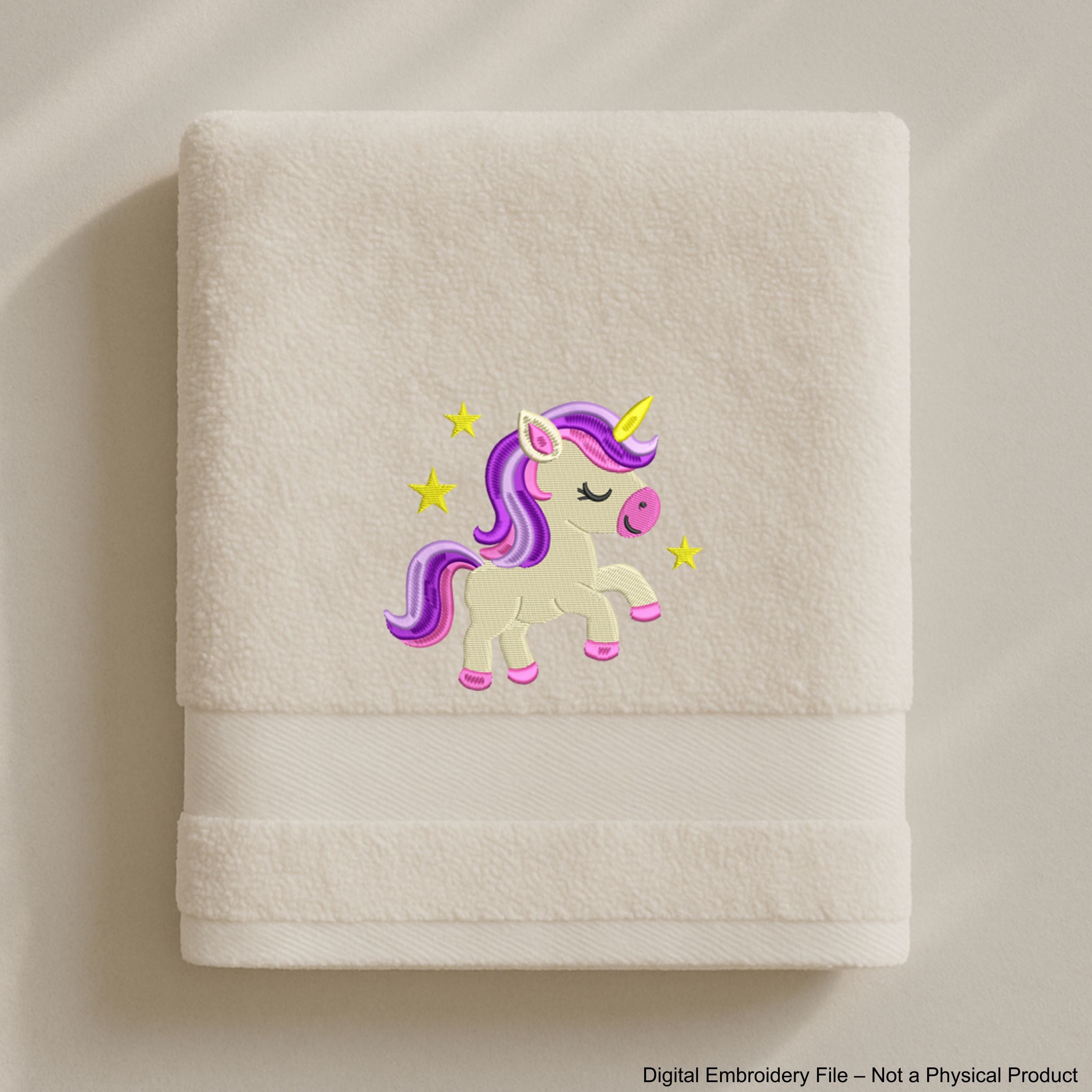 A cute unicorn machine embroidery design with a simple stitch pattern, perfect for girls’ clothes, pillows, and handmade gifts.