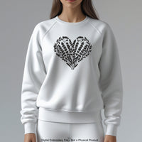 Botanical heart Lavender machine embroidery design in one color with delicate floral fill, romantic embroidery artwork.